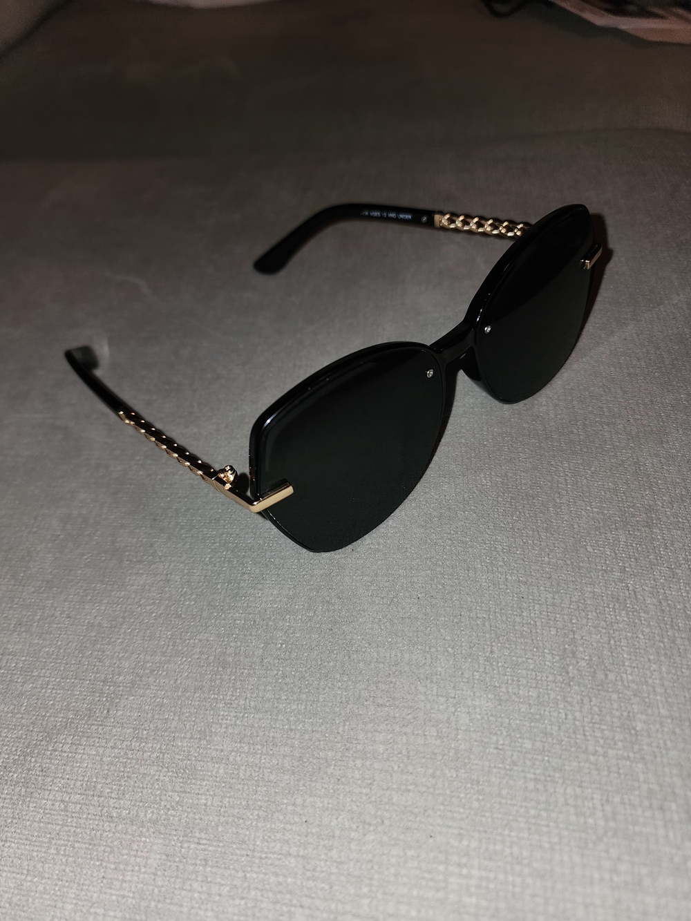 Black Sunglasses with Gold Chain Temples - Women's Fashion Shades
